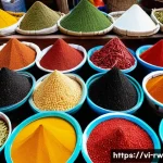 Home 21 전통 조미료의 역사적 가치 - A vibrant Vietnamese traditional market scene showcasing a variety of regional spices and condiments...